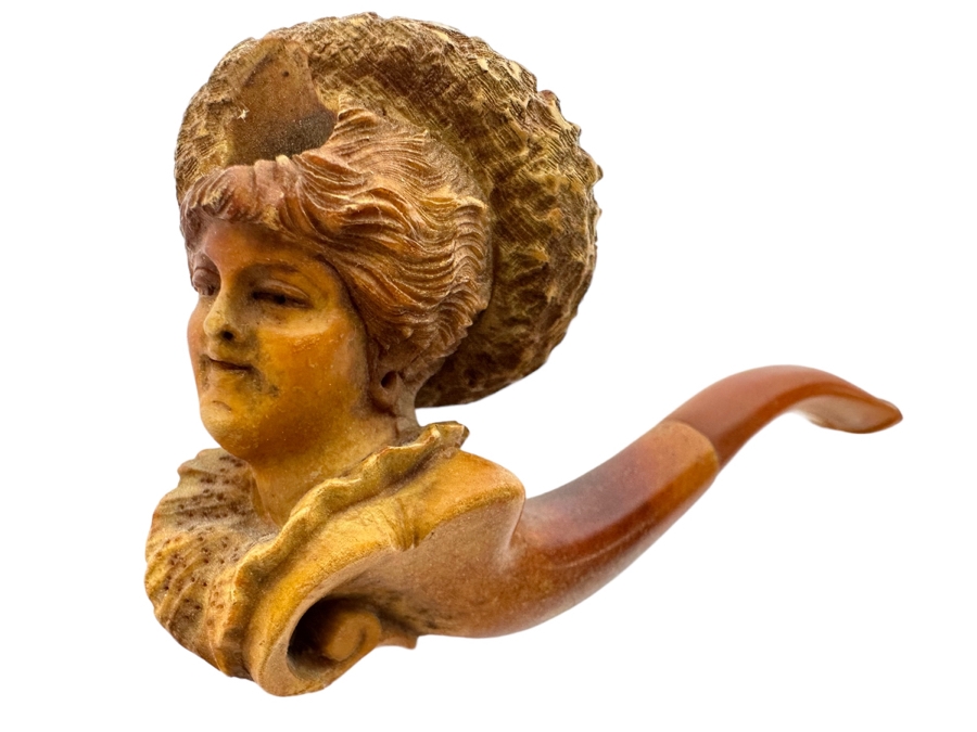 Victorian Carved Meerschaum Figural Woman's Head Pipe 4L [Photo 1]