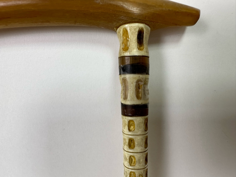 Antique Shark Vertebrae Horn Handle Cane 32L [Photo 5]