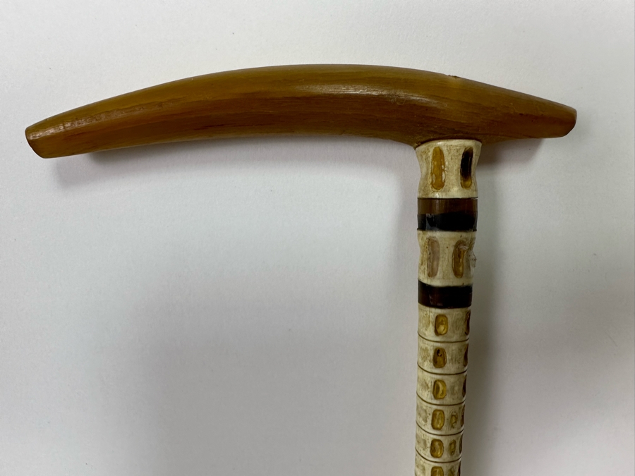 Antique Shark Vertebrae Horn Handle Cane 32L [Photo 3]