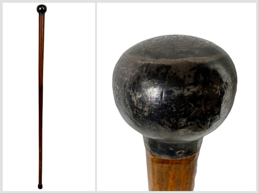 Sterling Silver Handle Wooden Cane 36L [Photo 1]