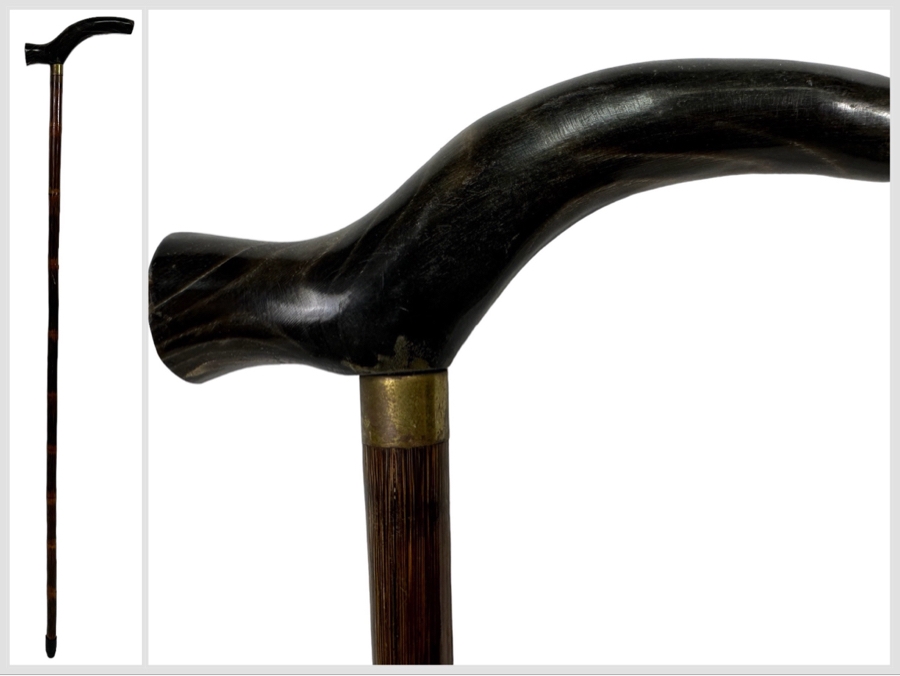 Vintage Horn Handle Bamboo Cane 36L [Photo 1]
