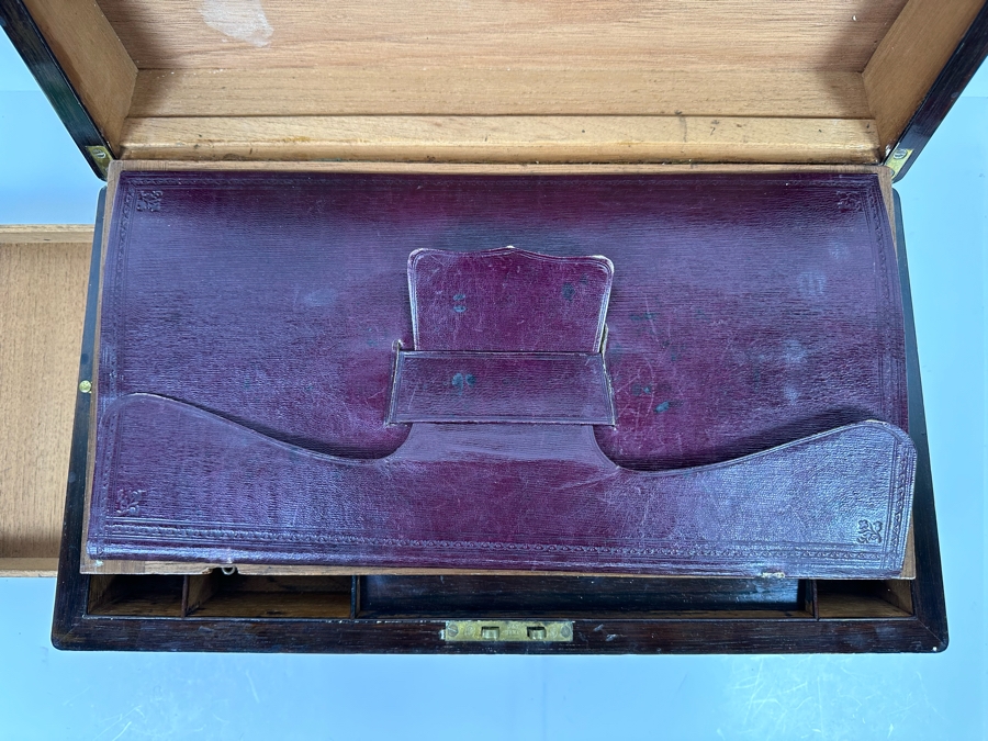 Antique Portable Folding Writing Desk Wooden Box 18W X 10D X 6H [Photo 10]