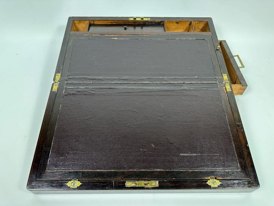 Antique Portable Folding Writing Desk Wooden Box 18W X 10D X 6H [Photo 12]