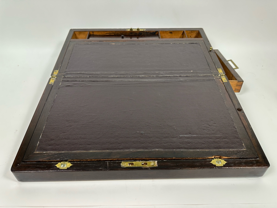 Antique Portable Folding Writing Desk Wooden Box 18W X 10D X 6H [Photo 13]