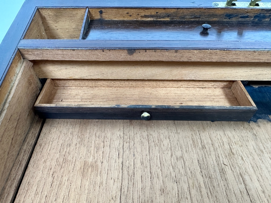 Antique Portable Folding Writing Desk Wooden Box 18W X 10D X 6H [Photo 16]