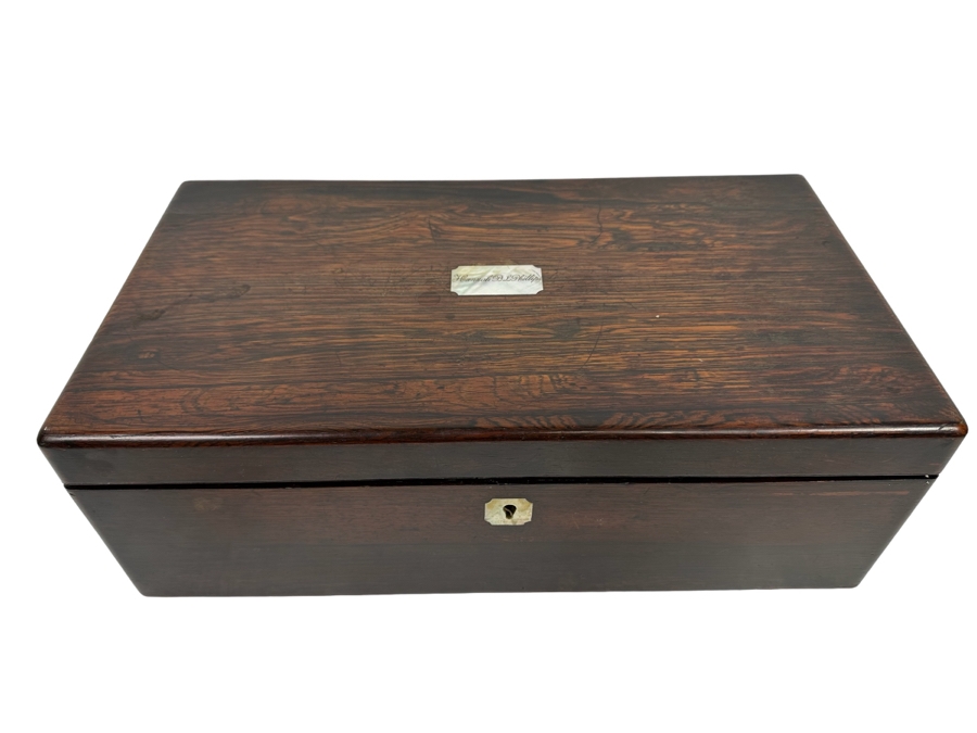 Antique Portable Folding Writing Desk Wooden Box 18W X 10D X 6H [Photo 1]