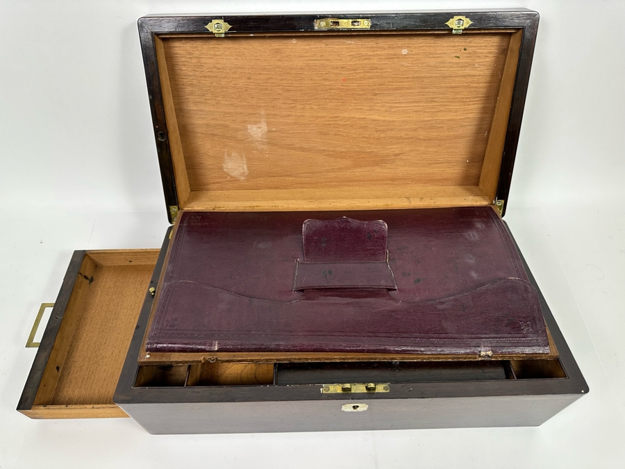 Antique Portable Folding Writing Desk Wooden Box 18W X 10D X 6H [Photo 9]