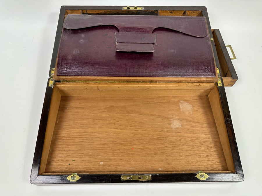 Antique Portable Folding Writing Desk Wooden Box 18W X 10D X 6H [Photo 14]