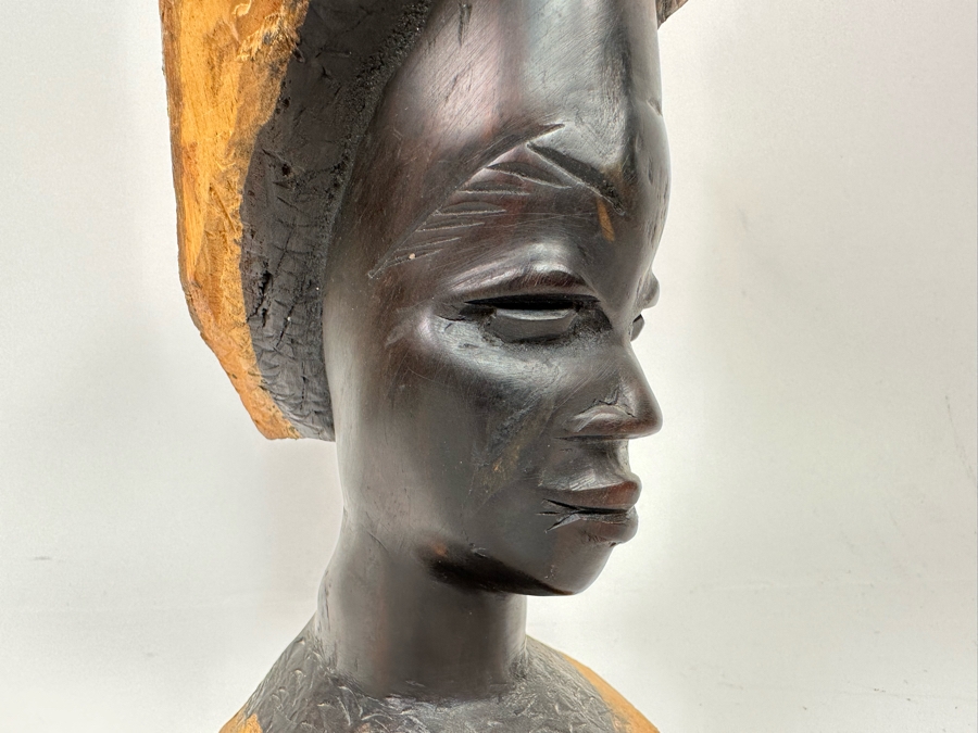 Carved Wooden South African Woman's Bust Sculpture 4W X 4D X 11H [Photo 3]