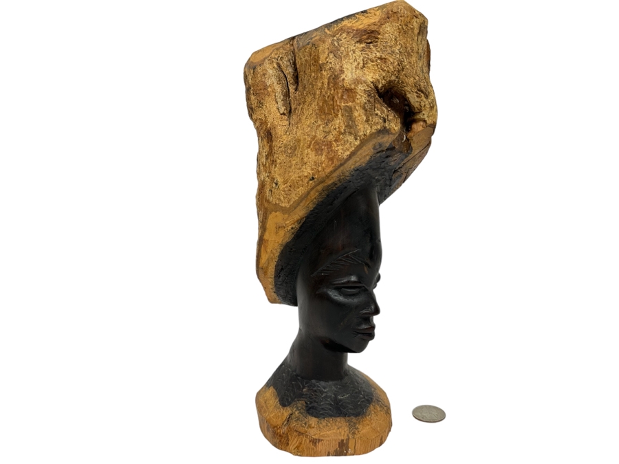 Carved Wooden South African Woman's Bust Sculpture 4W X 4D X 11H [Photo 1]