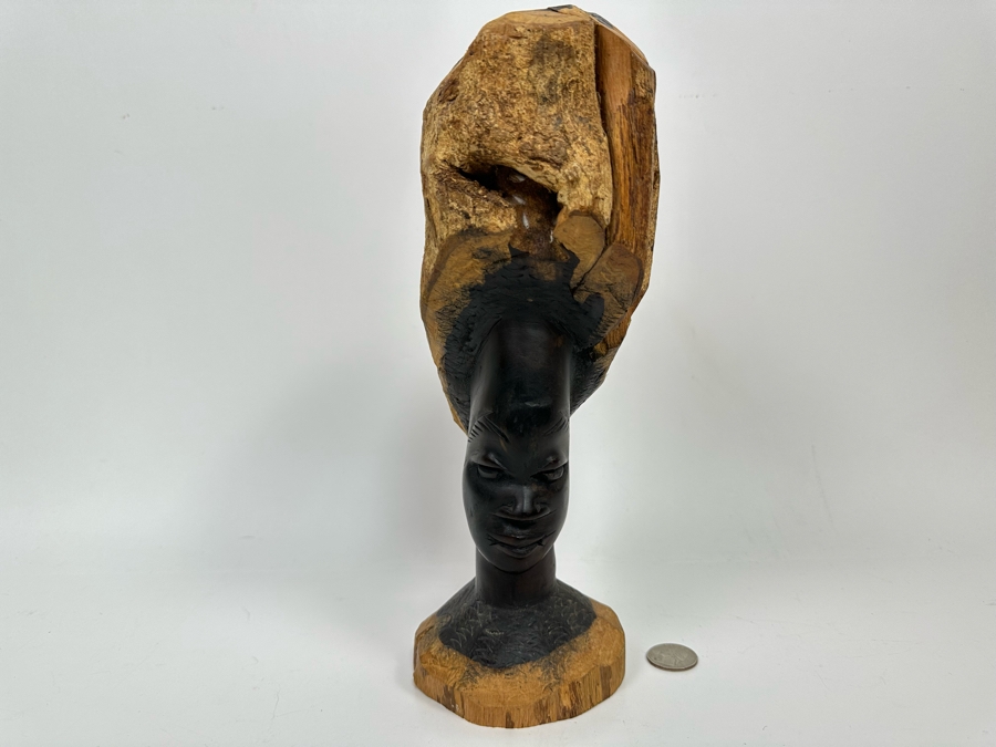 Carved Wooden South African Woman's Bust Sculpture 4W X 4D X 11H [Photo 7]
