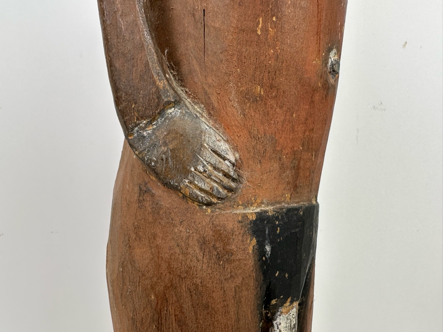 Large Ethnic Carved Wooden Statue Of Man With Bird On His Head 9W X 9D X 38H [Photo 10]