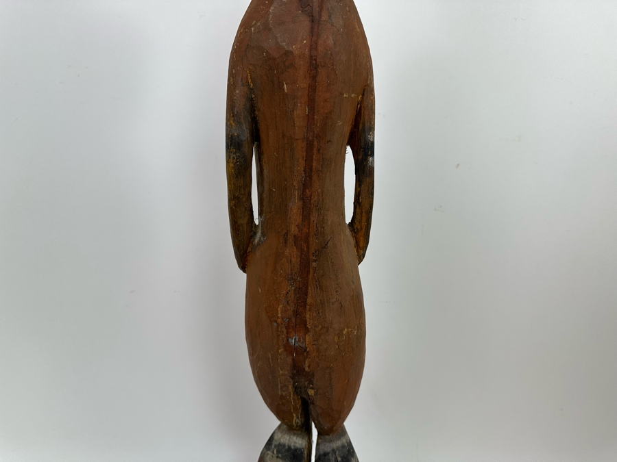 Large Ethnic Carved Wooden Statue Of Man With Bird On His Head 9W X 9D X 38H [Photo 12]