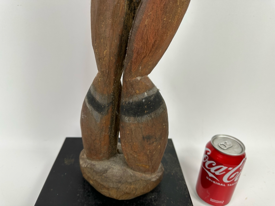 Large Ethnic Carved Wooden Statue Of Man With Bird On His Head 9W X 9D X 38H [Photo 7]