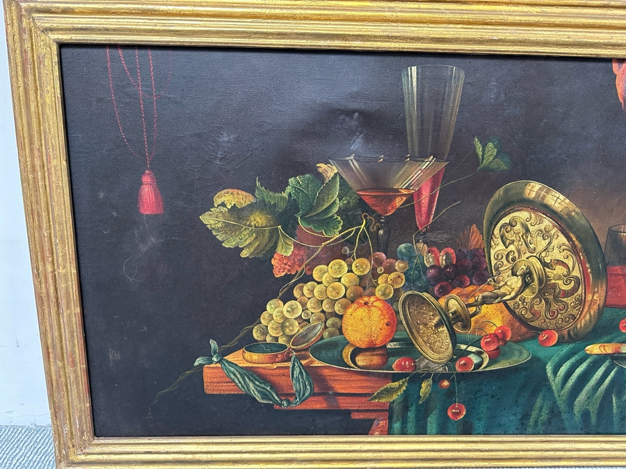 Vintage Original Still Life Painting On Canvas 47 X 23 Framed 52 X 29 [Photo 2]