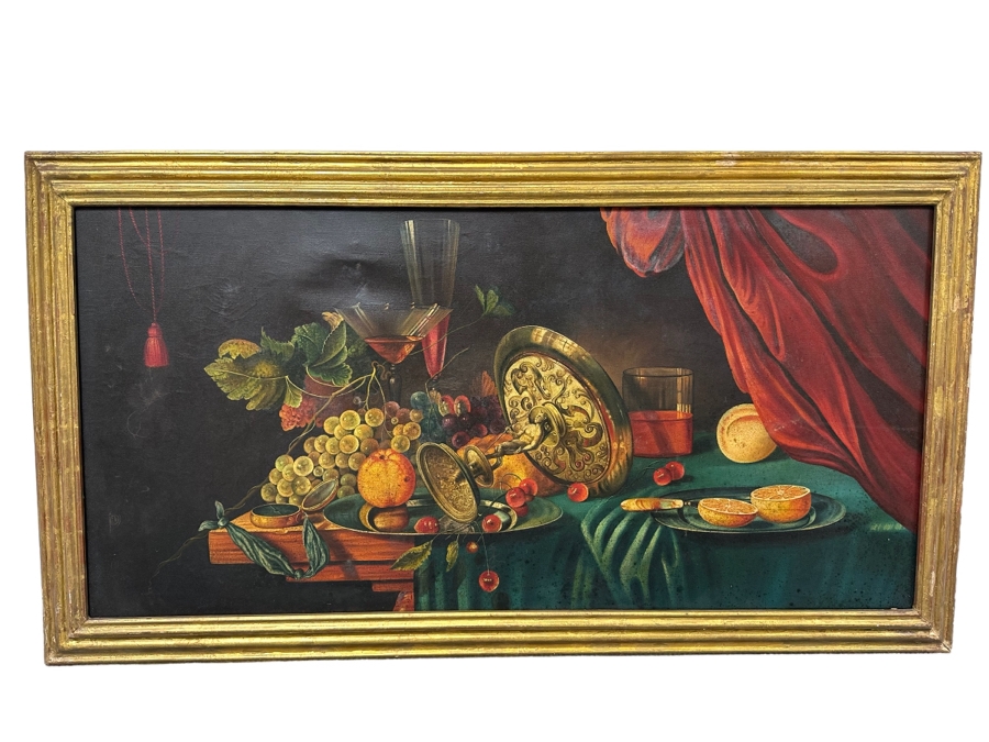 Vintage Original Still Life Painting On Canvas 47 X 23 Framed 52 X 29