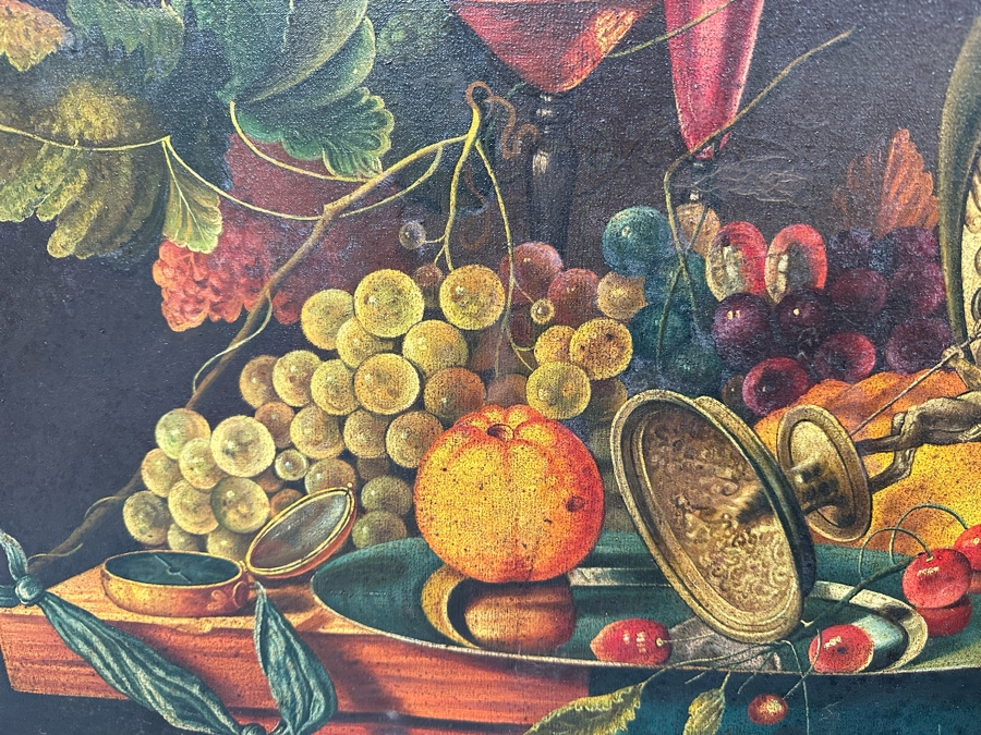 Vintage Original Still Life Painting On Canvas 47 X 23 Framed 52 X 29 [Photo 9]