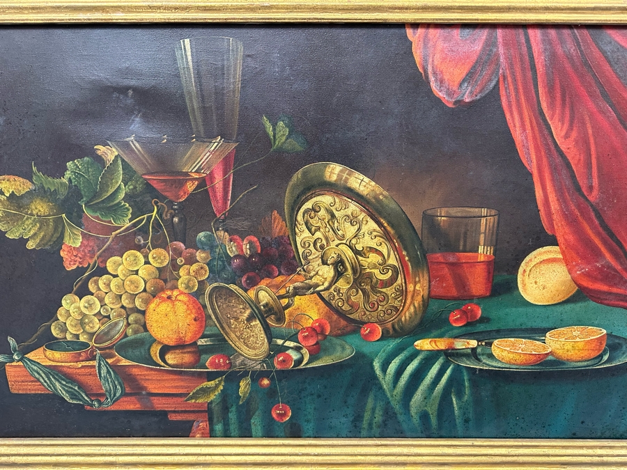 Vintage Original Still Life Painting On Canvas 47 X 23 Framed 52 X 29 [Photo 3]