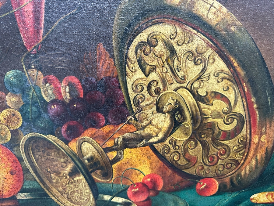 Vintage Original Still Life Painting On Canvas 47 X 23 Framed 52 X 29 [Photo 7]