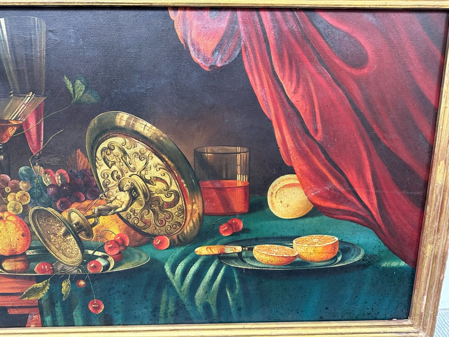 Vintage Original Still Life Painting On Canvas 47 X 23 Framed 52 X 29 [Photo 4]