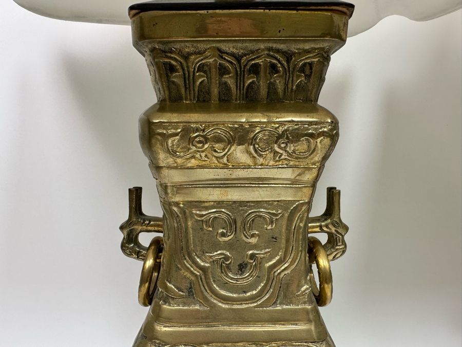 Pair Of Chinese Brass Table Lamps 27H