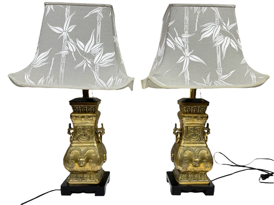 Pair Of Chinese Brass Table Lamps 27H