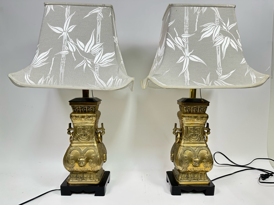 Pair Of Chinese Brass Table Lamps 27H