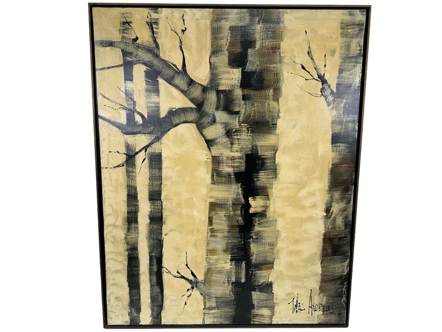 Wes Andrews Original Mid-Century Tree Painting On Canvas 39 X 49