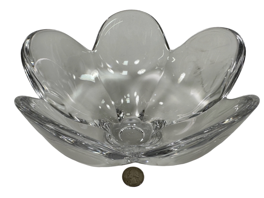 Orrefors Swedish Crystal Footed Bowl, Pomona Lars Hellsten Signed 7.5W X 4.5H
