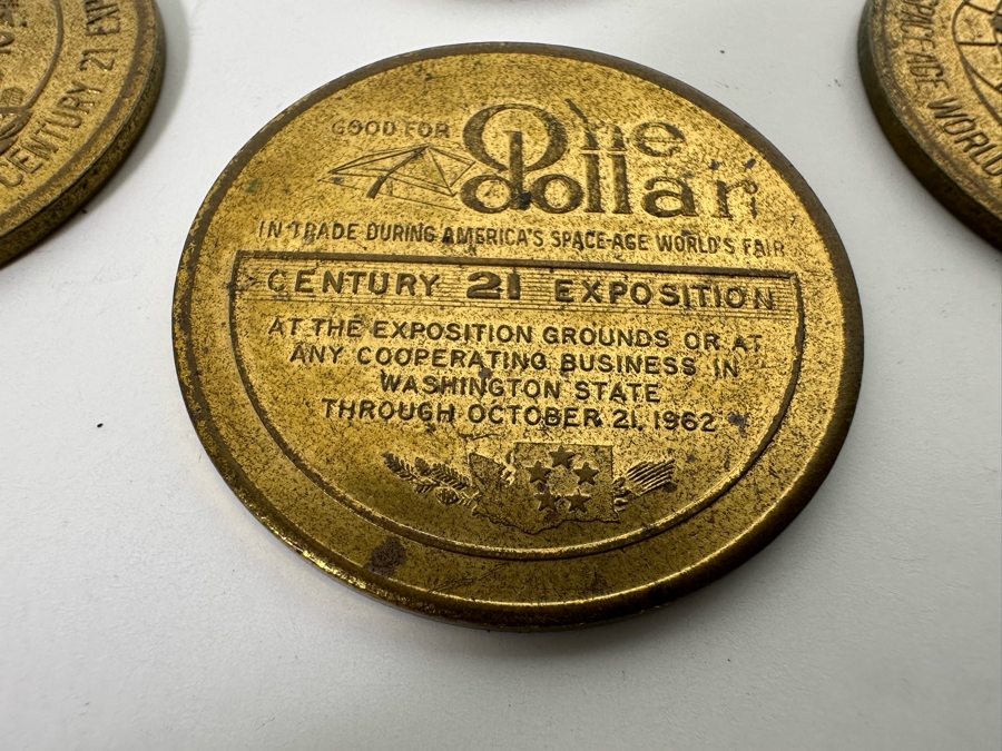 (3) 1962 Seattle World's Fair $1 Tokens And (1) Union Pacific Railroad Aluminum 1940 Luck Piece [Photo 6]