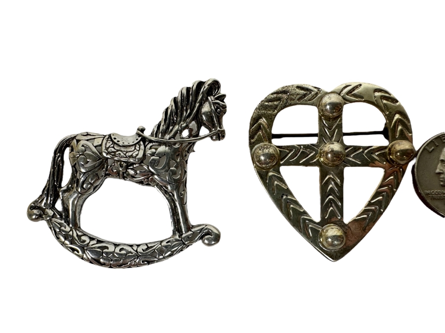 Pair Of Sterling Silver Brooches And Pins 21.3g