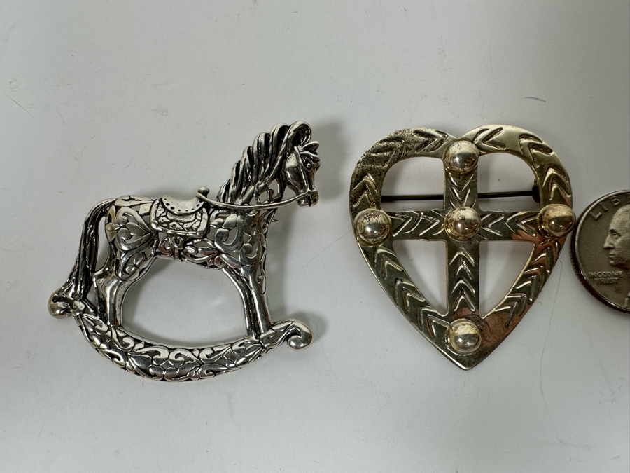 Pair Of Sterling Silver Brooches And Pins 21.3g [Photo 2]