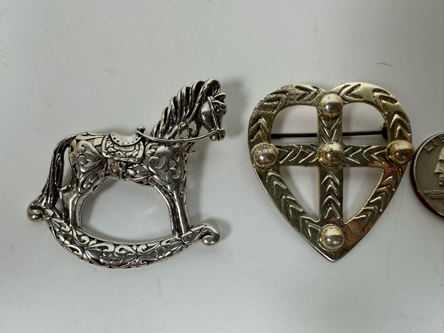 Pair Of Sterling Silver Brooches And Pins 21.3g [Photo 3]