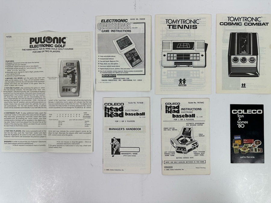 Collection Of Vintage Seventies Instruction Booklets From Various Electronic Games Including Coleco Electronic Quarterback & Coleco Head To Head Electronic Baseball (No Games) [Photo 3]