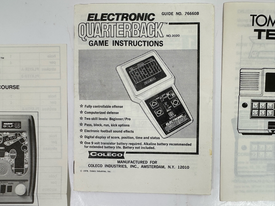 Collection Of Vintage Seventies Instruction Booklets From Various Electronic Games Including Coleco Electronic Quarterback & Coleco Head To Head Electronic Baseball (No Games) [Photo 4]
