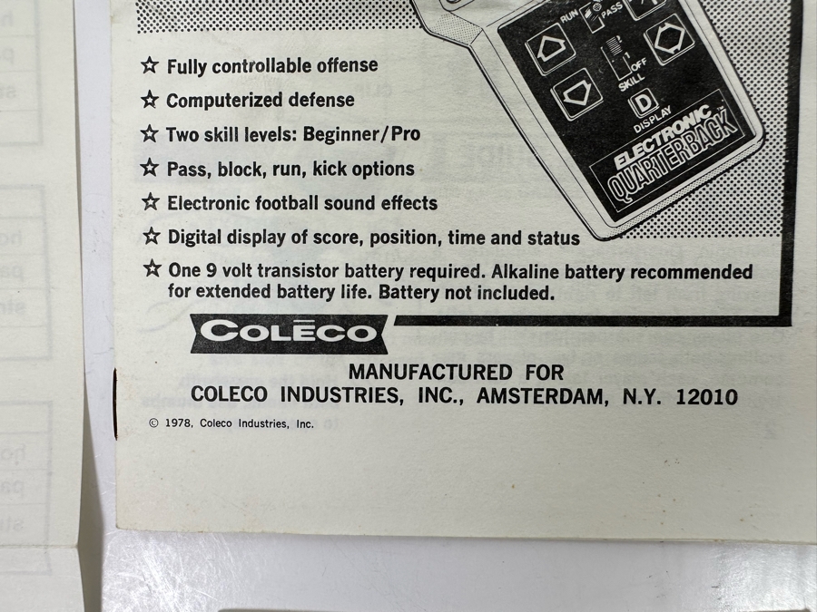 Collection Of Vintage Seventies Instruction Booklets From Various Electronic Games Including Coleco Electronic Quarterback & Coleco Head To Head Electronic Baseball (No Games) [Photo 6]