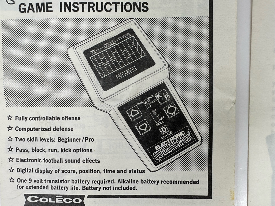 Collection Of Vintage Seventies Instruction Booklets From Various Electronic Games Including Coleco Electronic Quarterback & Coleco Head To Head Electronic Baseball (No Games) [Photo 5]