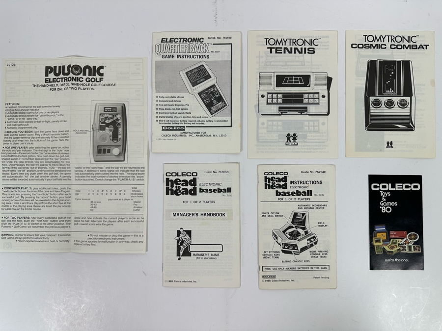 Collection Of Vintage Seventies Instruction Booklets From Various Electronic Games Including Coleco Electronic Quarterback & Coleco Head To Head Electronic Baseball (No Games) [Photo 2]