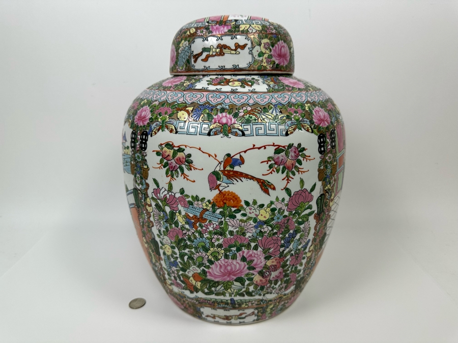 Large Vintage Signed Chinese Porcelain Lidded Jar 12W X 16H  [Photo 16]