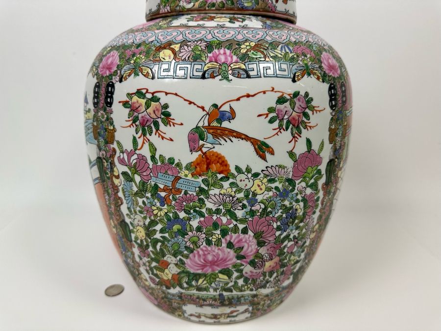 Large Vintage Signed Chinese Porcelain Lidded Jar 12W X 16H  [Photo 8]