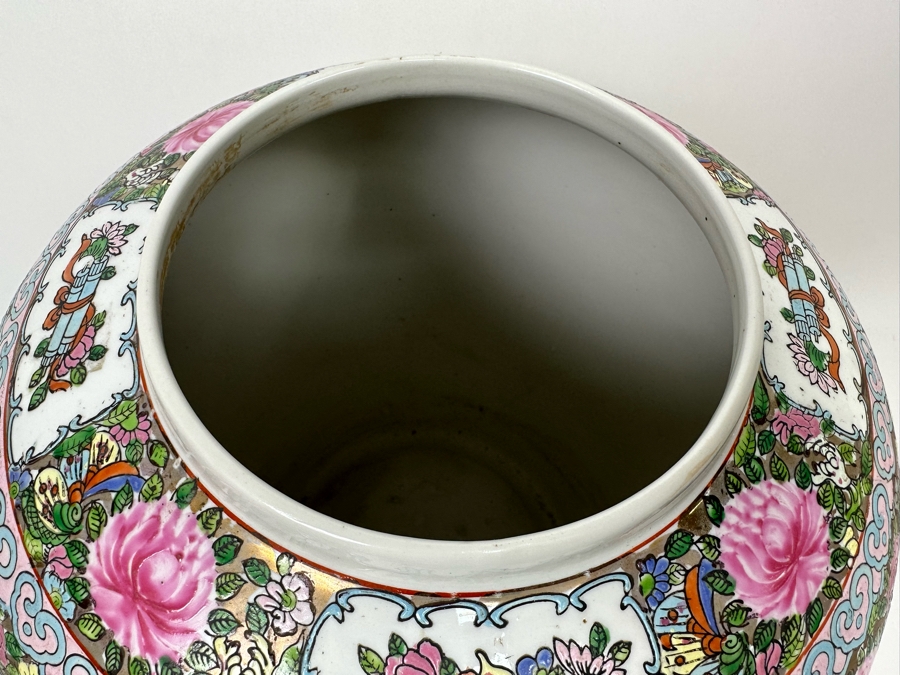 Large Vintage Signed Chinese Porcelain Lidded Jar 12W X 16H  [Photo 17]