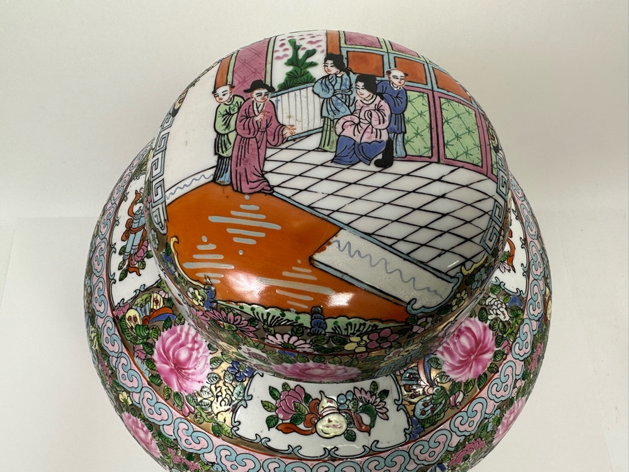 Large Vintage Signed Chinese Porcelain Lidded Jar 12W X 16H  [Photo 6]