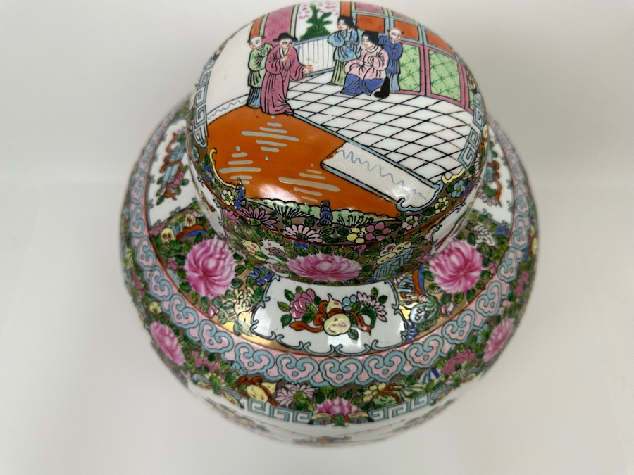 Large Vintage Signed Chinese Porcelain Lidded Jar 12W X 16H  [Photo 5]