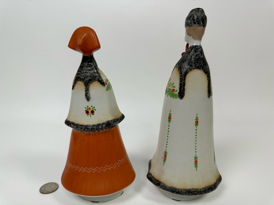 Vintage Aquincum Hungarian Matyo Couple Shepherd And His Wife Hand Painted Figurines Budapest 9H [Photo 9]