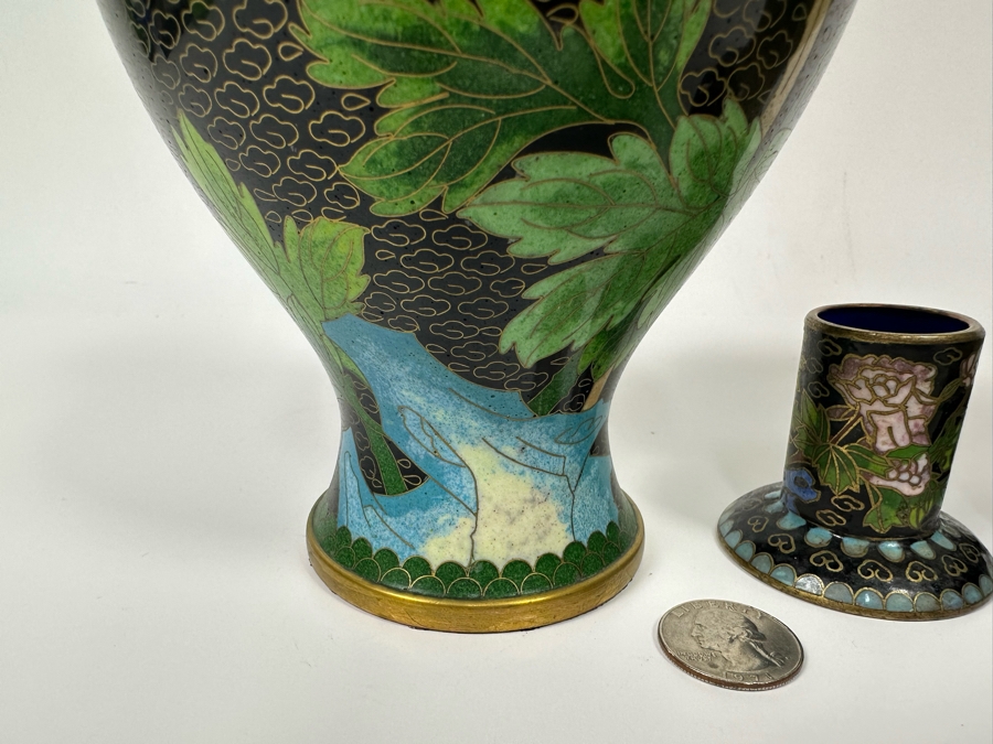 Pair Of Cloisonne Vases 9H And Cloisonne Toothpick Holder [Photo 8]