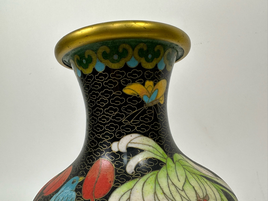 Pair Of Cloisonne Vases 9H And Cloisonne Toothpick Holder [Photo 6]