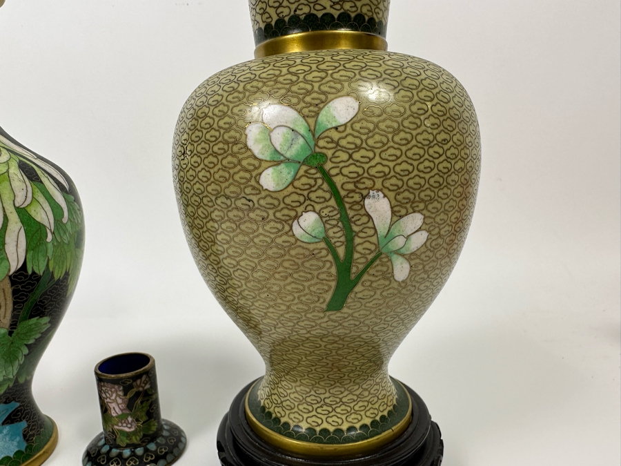 Pair Of Cloisonne Vases 9H And Cloisonne Toothpick Holder [Photo 15]