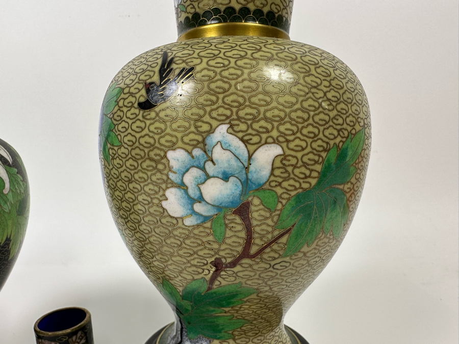 Pair Of Cloisonne Vases 9H And Cloisonne Toothpick Holder [Photo 14]