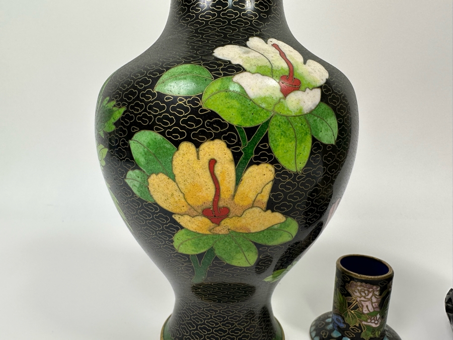 Pair Of Cloisonne Vases 9H And Cloisonne Toothpick Holder [Photo 17]