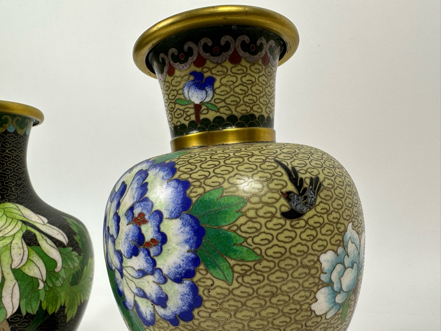 Pair Of Cloisonne Vases 9H And Cloisonne Toothpick Holder [Photo 11]